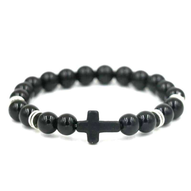 Men's Beaded Bracelets with Cross - Men Kingdom