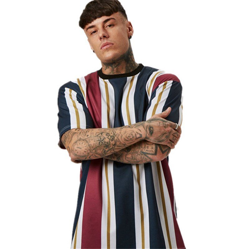 Men's Hip-Hop Colorful Striped T-Shirt