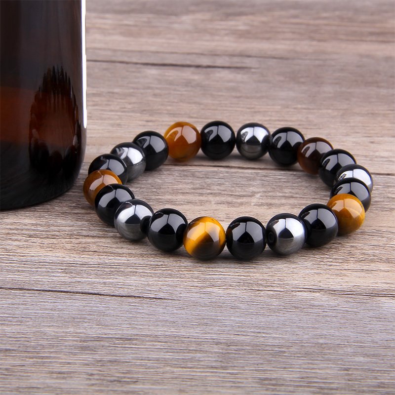 Men's Natural Black Obsidian Beads Bracelet